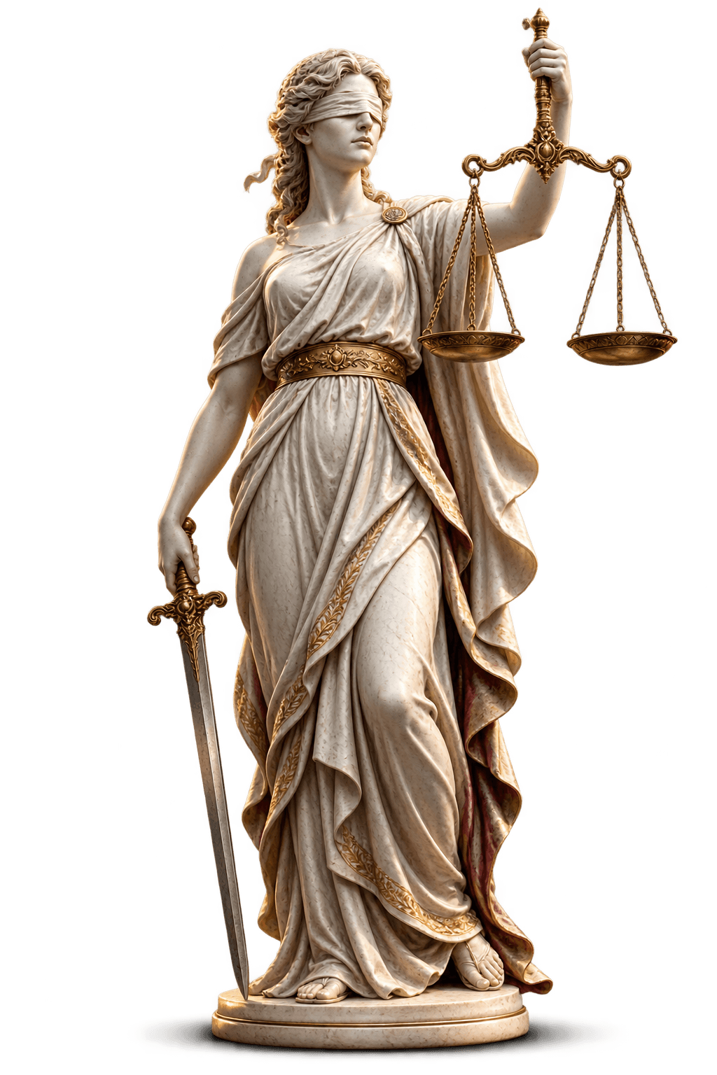 Lady Justice holding balanced scales and a sword